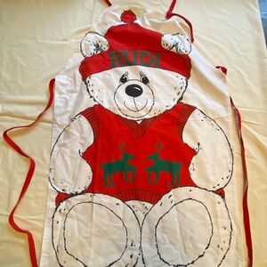 Christmas Rudi Bear Apron with Red Accents